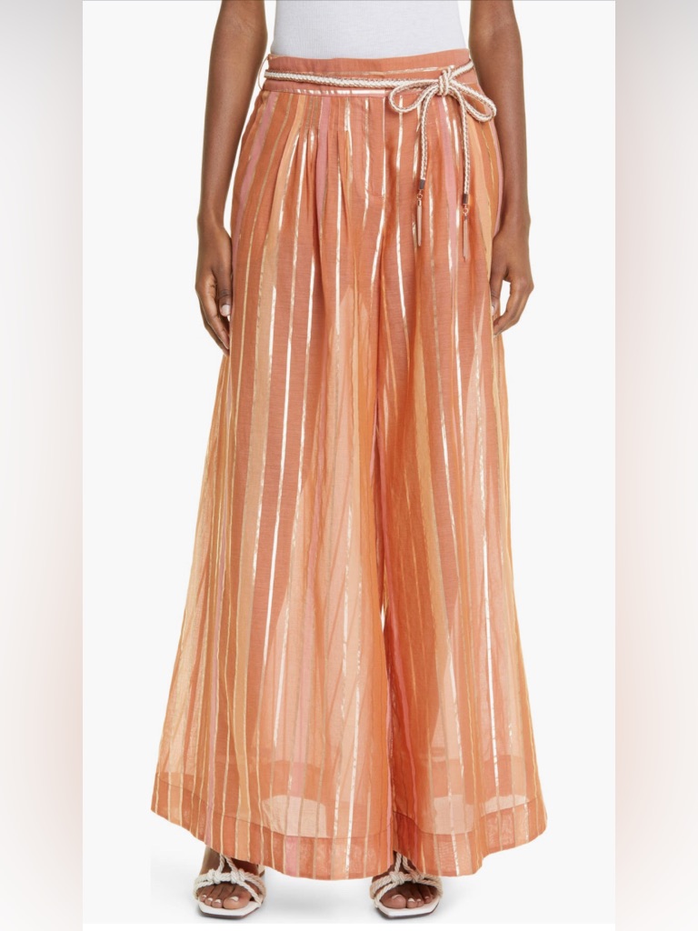 Nwt $530 Zimmermann Devi Metallic Stripe Wide Leg Cover-Up Pants Size Au 3 Us 10